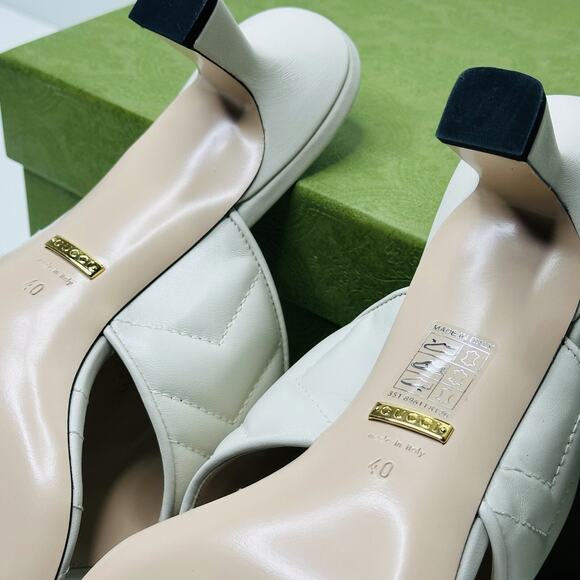 Gucci Marmont Chevron Double G 40/ US 10 Thong Heel Sandals White Leather NIB - Picture 13 of 15